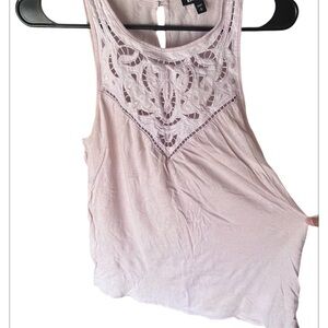 Express Women's Light Pink Lace Yoke Tank Top